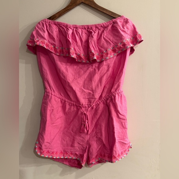 VINEYARD VINES Women’s Pink Embroidered Ruffle Popover Drawstring Romper Size M - Picture 1 of 6